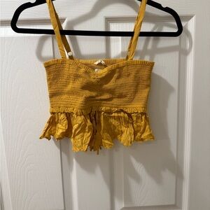 Aritzia Mustard Yellow Smocked Ruffle Crop Top